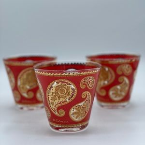 Vintage Culver Red Paisley Old Fashioned Cocktail Mid Century Glasses - …